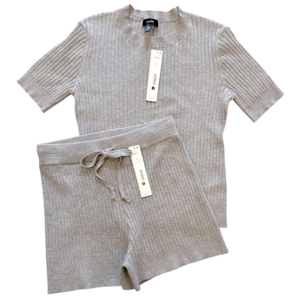 AQUA Ribbed Knit Top & Short Set Size S NWT